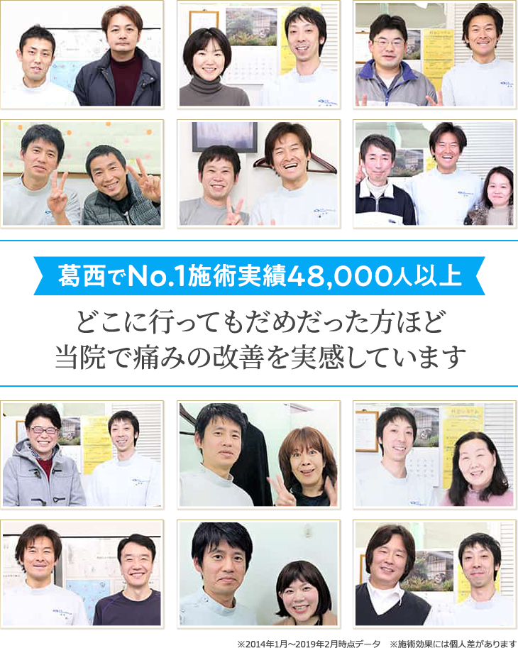 葛西でNo.1施術実績48,000人以上どこに行ってもだめだった方ほど当院の整体で痛みの改善